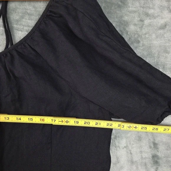 J Crew Top 18 Black Linen V-Back Boho Coastal Button Down Beach Resort Preppy - Picture 4 of 9